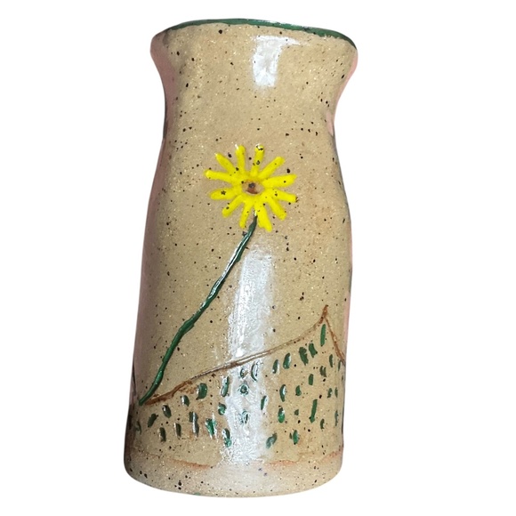 Handmade Studio Pottery Vase with Yellow Flowers Local Artist Stoneware 4 3/16” - Picture 6 of 13